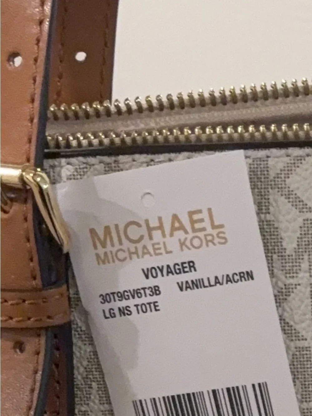 Michael Kors Voyager Logo Tote with Brown Trim and Gold Hardware with Wallet.